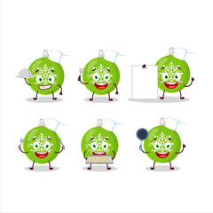 Poster - Cartoon character of christmas ball green with various chef emoticons