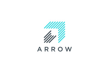 Poster - Arrow Up Logo. Blue and Black Geometric Striped Lines Arrow Shape Initial Letter A isolated on White Background. Usable for Business and Technology Logos. Flat Vector Logo Design Template Element.