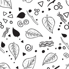 Fun and Quirky Leaf and Doodle Seamless Surface Pattern Design
