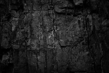 Wall Mural - Dark grunge background. Black rock texture. Monochrome stone backdrop. Rough mountain surface. Close-up. Black and white background.