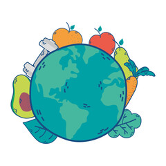 Sticker - world planet earth with fruits and vegetables