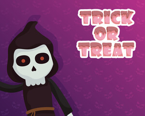 Canvas Print - trick of treat lettering with little death character