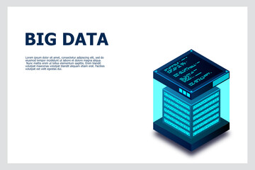 Fototapete - isometric digital technology web banner. big data machine learning algorithms. analysis and informat