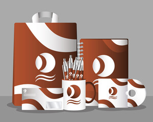 Poster - cup mug with pens and shopping bag branding