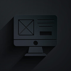 Paper cut UI or UX design icon isolated on black background. Paper art style. Vector.