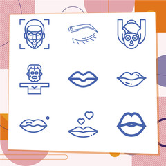 Simple set of 9 icons related to eyebrows