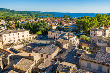 Wall Mural - Bolsena, Italy - The old town of Bolsena on the namesake lake. An italian visit in the medieval historic center and at the port. Here in particular The Aerial View.