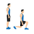 © lioputra - Illustrated exercise guide by healthy man doing Lunges Workout in 2 steps for firming buttocks and legs.