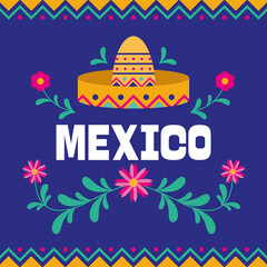 Sticker - Mexico and hat with flowers vector design