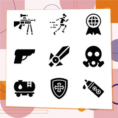 Simple set of 9 icons related to battle