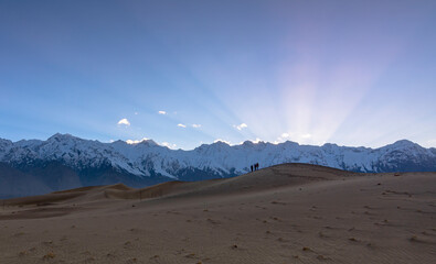 Wall Mural - katpana cold desert in skardu  ,dunes with snow mountain in background, northern areas of gilgit Baltistan Pakistan