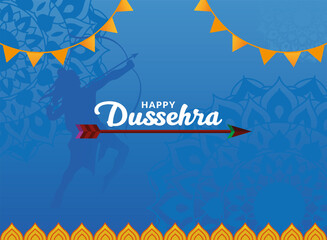 Wall Mural - Happy dussehra lord ram silhouette and arrow on blue mandalas background vector design