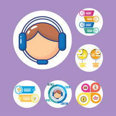 Poster - support service worker with bundle of infographics set flat style icons