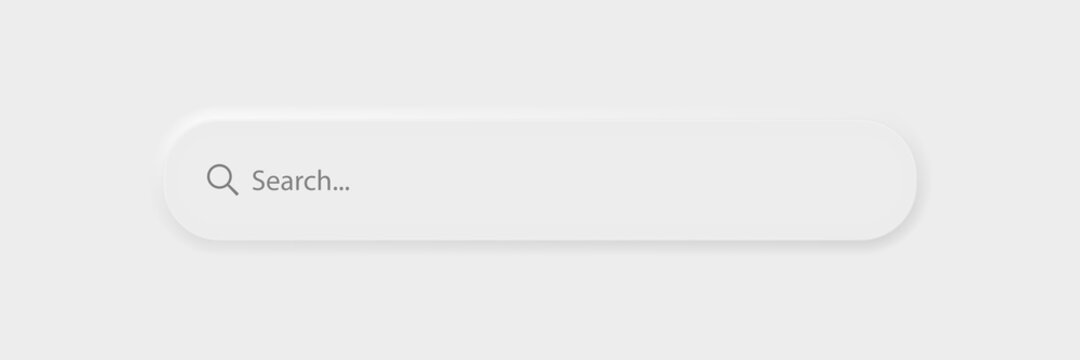 Search bar. Horizontal linear border. Magnifying glass icon in frame. Search window with shadow on light background. Neumorphism design. Vector illustration. EPS 10