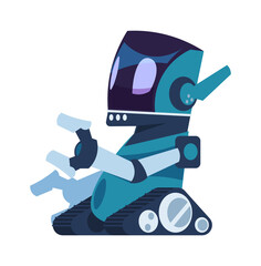 Poster - Android robot. Cartoon personal assistant. Fantastic machine with antennas. Cute futuristic technologies mascot, advertising automation toys and computer games. Vector tech innovation illustration