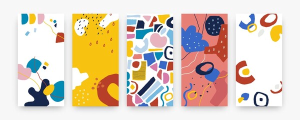Aufkleber - Doodle abstract cover. Modern geometric appliques collection, hand drawn graphic shapes and trendy symbols. Round and square forms, drops, blobs and outlines composition. Vector decorative posters set