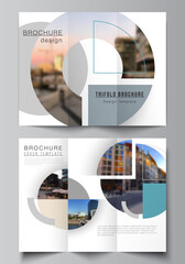 Poster - Vector layouts of covers design template for trifold brochure, flyer layout, book design, brochure cover, advertising. Background with abstract circle round banner. Corporate business concept template