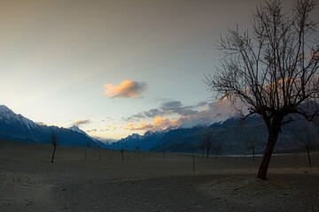 Wall Mural - katpana cold desert in skardu  ,dunes with snow mountain in background, northern areas of gilgit Baltistan Pakistan