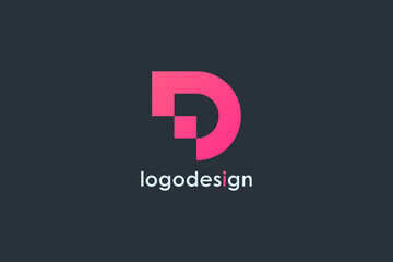 Poster - abstract initial letter d logo. red geometric shape with square pixel dot isolated on black backgrou