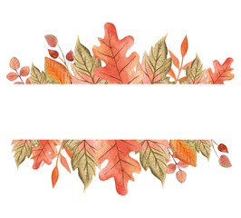 Wall Mural - watercolor autumn leaves horizontal border isolated on white background. For greeting cards, wedding invitations, banners