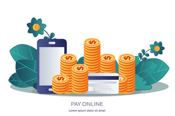 Wall Mural - Pay online, mobile payment and order concept. Flat vector illustration