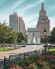 Sticker - Gardens and the arch at Washington Square Park, Manhattan, New York City