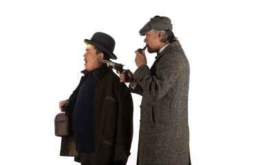 studio portrait of two vintage detectives