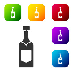 Sticker - Black Champagne bottle icon isolated on white background. Set icons in color square buttons. Vector.