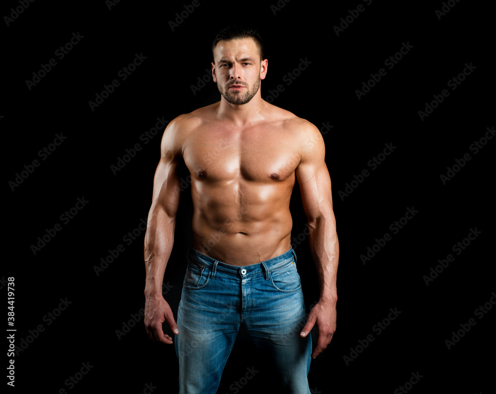 Foto de Stock Topless shirtless male model. Naked bodybuilder. Handsome