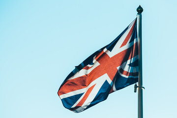 The flag of the UK blown by the wind.