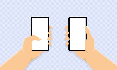 Poster - Hand holding smartphone sign. With light screen. Vector EPS 10. Isolated on transparent background
