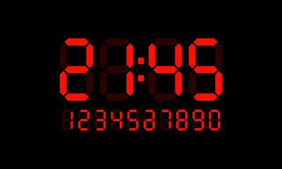 Poster - Digital clock number icon set. Vector on isolated black background. EPS 10