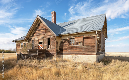 Abandoned school at the ghost town of Nemiskam, Alberta, Canada