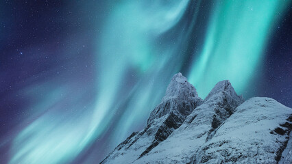 Wall Mural - sky background with northern lights. aurora borealis on lofoten islands, norway. northern lights abo