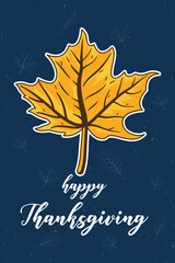 Wall Mural - happy thanksgiving day celebration lettering with maple leaf autumn