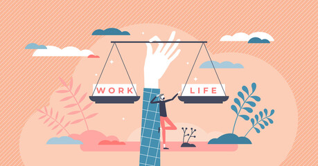 Work life balance as career or family relationship scales tiny person concept