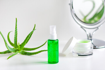  Natural organic cosmetics with aloe, gel and cream to moisturize the skin, home care.