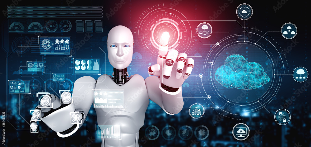 AI robot using cloud computing technology to store data on online ...