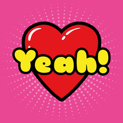 Sticker - yeah word in heart pop art style icon