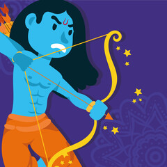 happy dussehra celebration with lord rama blue character in purple background