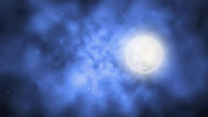 Wall Mural - into the blue howling moon 4k loop features the viewer moving into moving fog and particles toward a