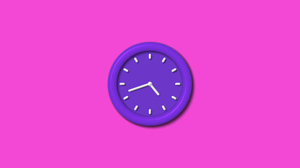 Amazing purple color 12 hours 3d wall clock isolated on pink background, Counting down wall clock