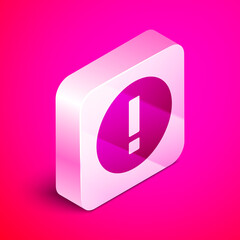 Sticker - Isometric Information icon isolated on pink background. Silver square button. Vector Illustration.