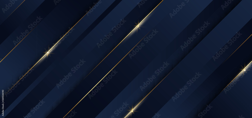 Abstract template blue geometric diagonal background with golden line ...