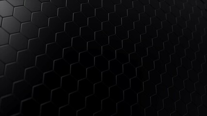 Poster - Animation appearance and disappearance of white geometric hexagonal. Surface polygon pattern honeycomb. Abstract black hexagons. Futuristic abstract background. Looping Seamless 3D Animation