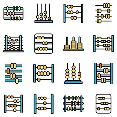 Poster - Abacus icons set. Outline set of abacus vector icons thin line color flat on white