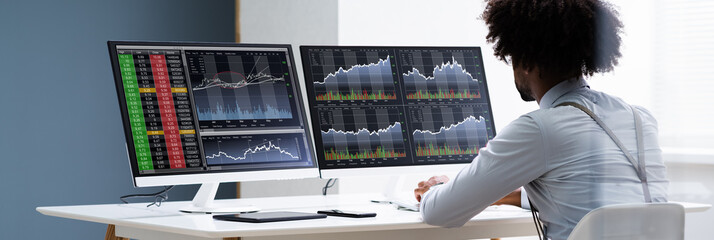 Poster - African American Man Trading Stock Market Online