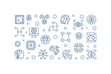 Poster - artificial intelligence future technology concept vector outline horizontal illustration or banner