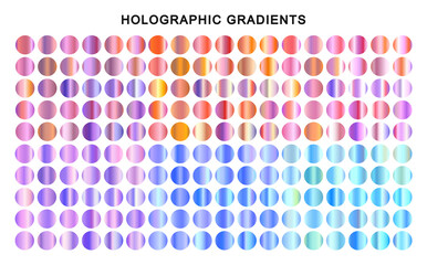 Colorful metallic gradients set. Purple gradients. Collection holographic textures.