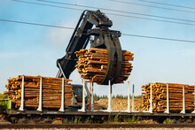 Kouvola, Finland - 24 September 2020: Unloading Of Timber From Railway Carriages At Paper Mill Stora Enso